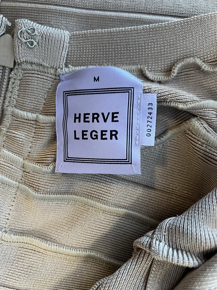 Herve Leger Early 2000s Collection Beige Bandage Body Con Mini Dress - Image 4 of 4