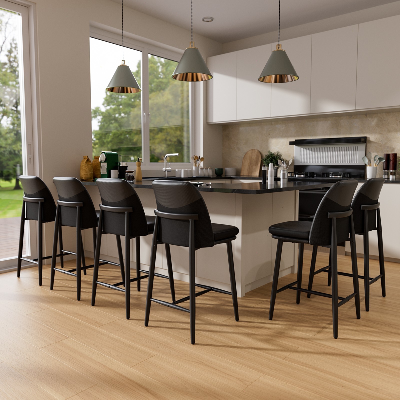 Set of 2/4/6 Bar Stools 26in Counter Height  Back Upholstered Cushions Kitchen