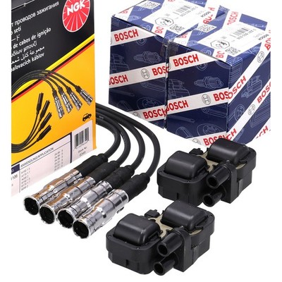 2x BOSCH Zündspule + NGK Kabelsatz für MERCEDES W169 W245 150-200 TURBO M266