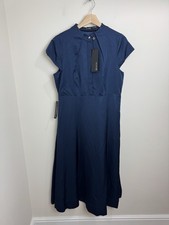 Mint Velvet Navy Linen Midi Shirt Dress UK 14 Midi Wedding Guest Special Events