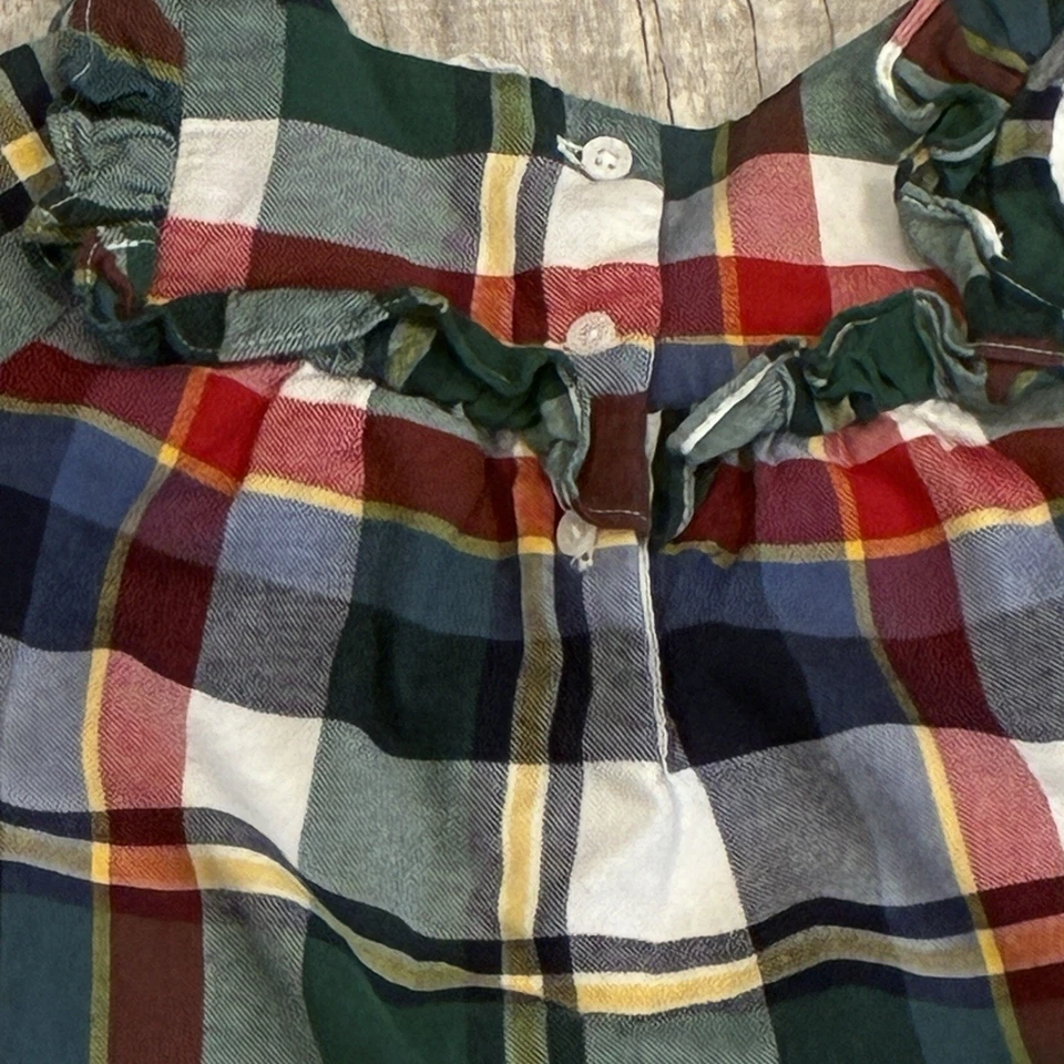 VESTIDO DE FRANELA CON VOLANTES MANGA LARGA A CUADROS ROJO VACACIONES BEBÉ NIÑA GAP 6-12m Foto 4 de 4