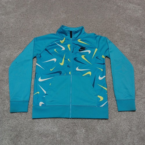 Vintage Nike Jacket Girls 6 Blue Full Zip Track All Over Swoosh Performance Y2K - Picture 3 of 15