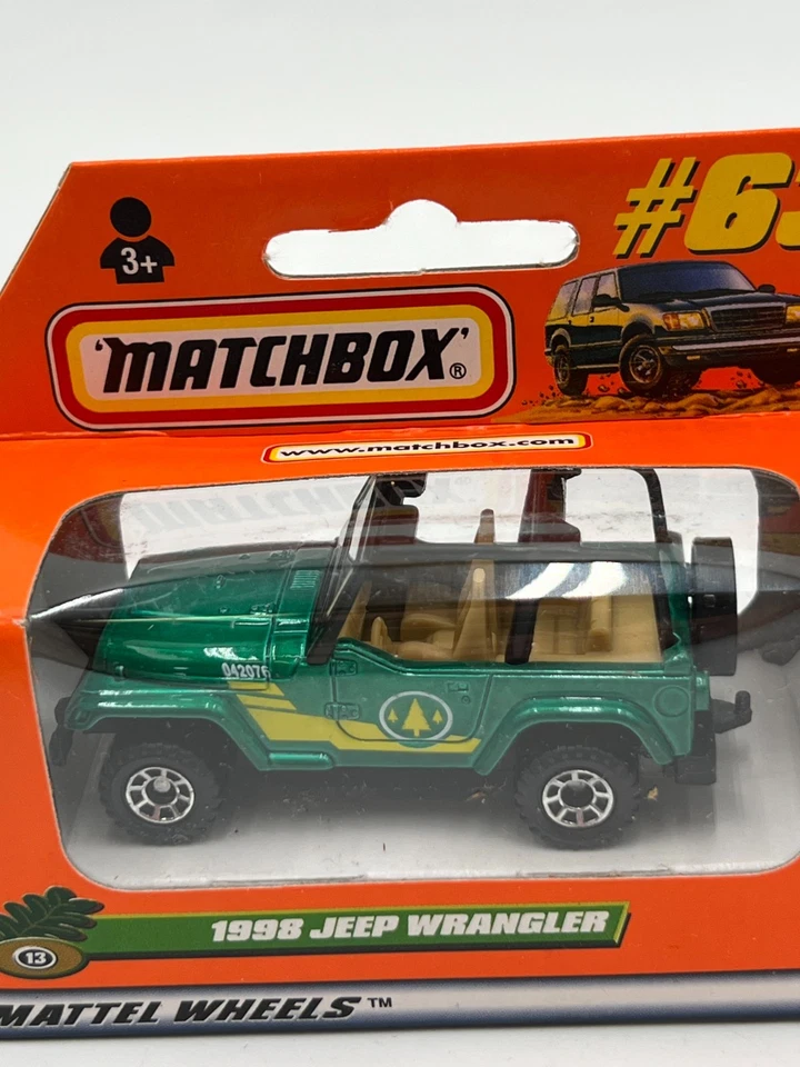 Jeep Wrangler 1998 Die Cast Mattel Matchbox #63 verde #37287 nuevo en caja Foto 3 de 4
