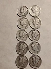 Mercury Dimes Lot Of 10 90% Silver 1 Face 1935 - 1945 Various Dates And Mints #7
