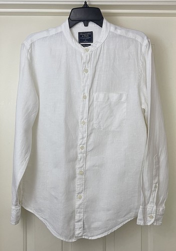 Abercrombie & Fitch Mens 100% Linen White Long Sleeve Henley Button Down Size S