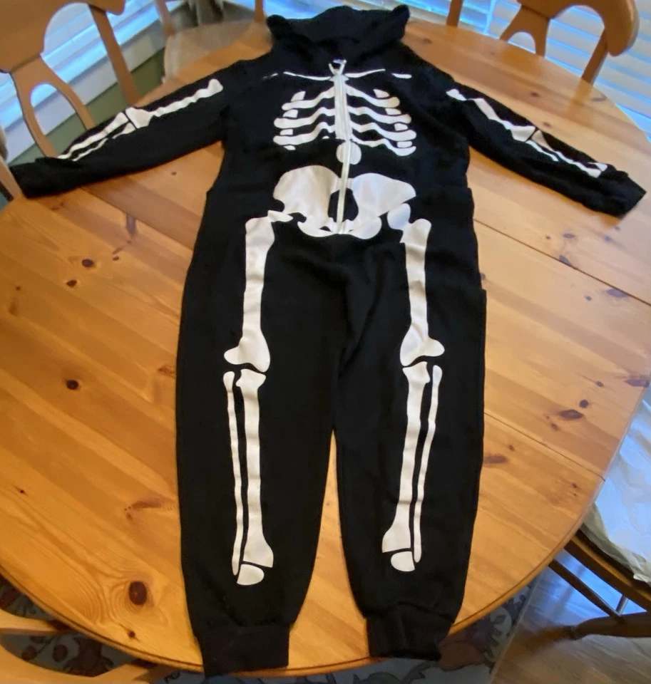Disfraz de traje esqueleto con cremallera de una pieza pequeño con capucha para mujer Foto 3 de 4