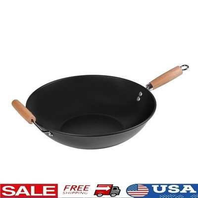 Non-Stick Carbon Steel Wok Stir Fry Cooking Easy Clean Kitchen Essential New