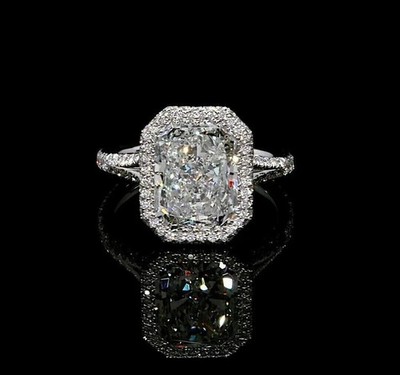 3CT Radiant Cut Moissanite Women's Halo Engagement Ring In 14K White Gold Plated