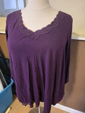 Lane Bryant 3/4 sleeve flowy purple blouse Top Shirt With Lace Plus Size 22/24