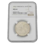1853 Arrows & Rays 50C NGC MS64 Seated Liberty Half Dollar US Coin NR #C903-4