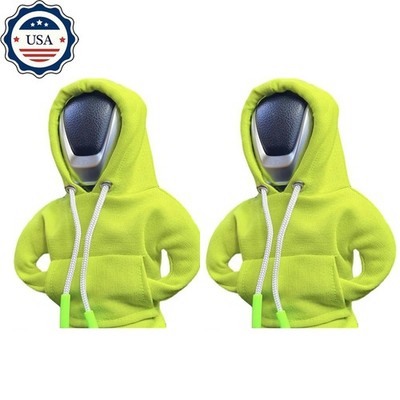 2PC Car Gear Shift Cover Mini Hoodie Car Gear Shift Knob Cover Shirt Green Shift