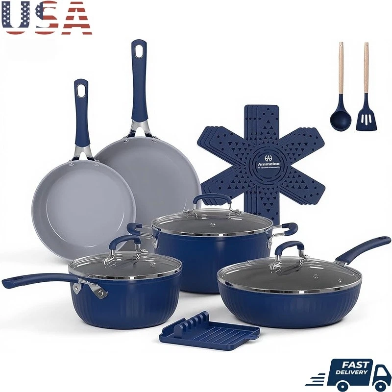 Nonstick Ceramic Cookware Set Induction Safe Easy Clean Pots Pans New