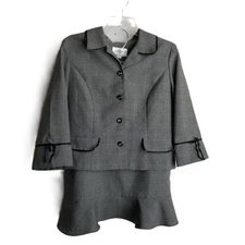 Studio I Glen Plaid Skirt Suit 10 Black White Pink Blazer Professional Academia