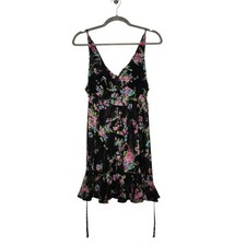 y2k Betsey Johnson Intimates Black Floral Sheer Tie Back Slip Dress Lingerie