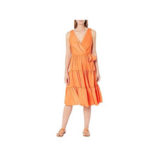 Tommy Hilfiger Midi Dress Women's 8 Mandarin Charmeuse Tiered Faux Wrap NLW97