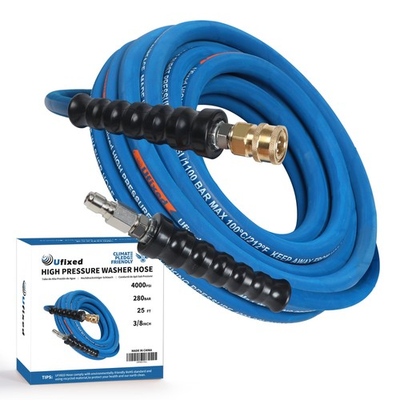 #ad 3 8” Pressure Washer Hose 25FT 4000psiRubber HoseQuick Connect360° Swivel... $62.58