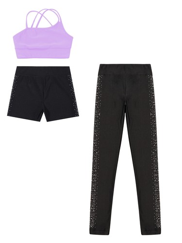 Kids Girls Vest With Trousers Yoga Crop Top And Shorts Pants Fitness Tracksuit - Picture 16 of 31