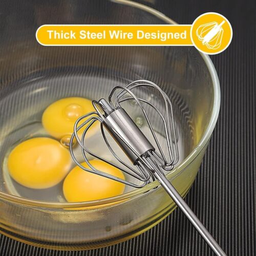Stainless Steel Hand Push Egg Beater 10" Manual Mixer for Kitchen Use - Picture 5 of 7