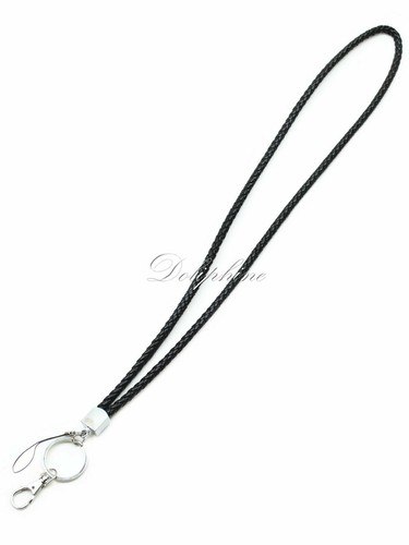 Black Leather Braided Neck Lanyard and Name Tag with Key chain Free Engraving - Picture 7 of 8