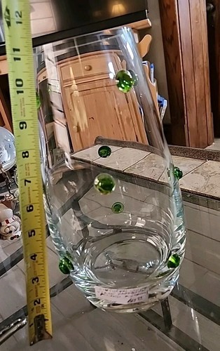 Southern Living Verde Handblow MCM Clear & Green Fused Art Glass Vase Poland 11" - Picture 7 of 9