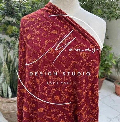 Cachemira Pashmina 100% Bordado a Mano Aguja Trabajo Jaal. Tamaño: 44x90 pulgadas Foto 3 de 4