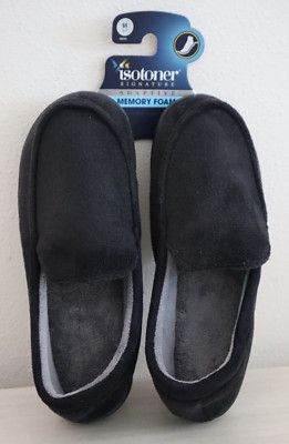 Isotoner A92508 Men's Sz M (8-9) Black Jared Memory Foam Moc Slippers $40