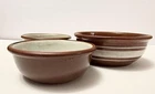 Vintage Marked WELLER Utility Ware 3 Small Bowls - Brown Glaze & White Stripe