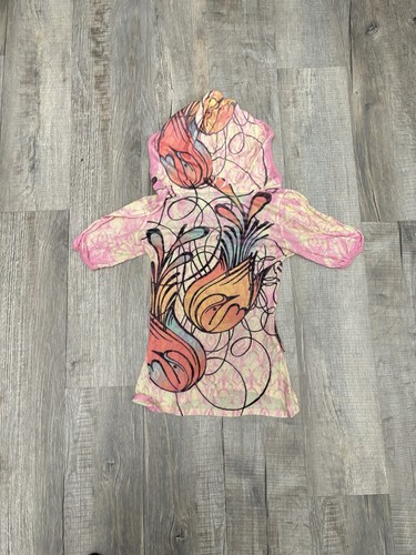 Y2K Butterfly Dropout Short Sleeve Top Hooded Size XS Pink Floral Fairy Grung - 第 4/6 張圖片