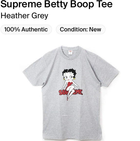 T shirt Supreme Betty Boo ! SS16 ! Gris bruyère Med ! NEUF AVEC ÉTIQUETTES ! Super rare ! 100 % authentique !