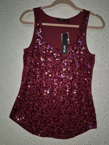 Womens Tank Top Apt 9 Size S Cranberry With Sequin Sparkle Beautiful New - 第 1/7 張圖片