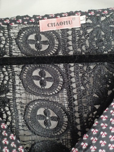 Chaohu Black Romper With Red And White Pattern, 100% Cotton - Picture 3 of 5