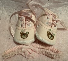   Infant Baby Girl Pink Gingham Vintage Carter's Sz2 TeddyBear Rosebud Crib Shoe