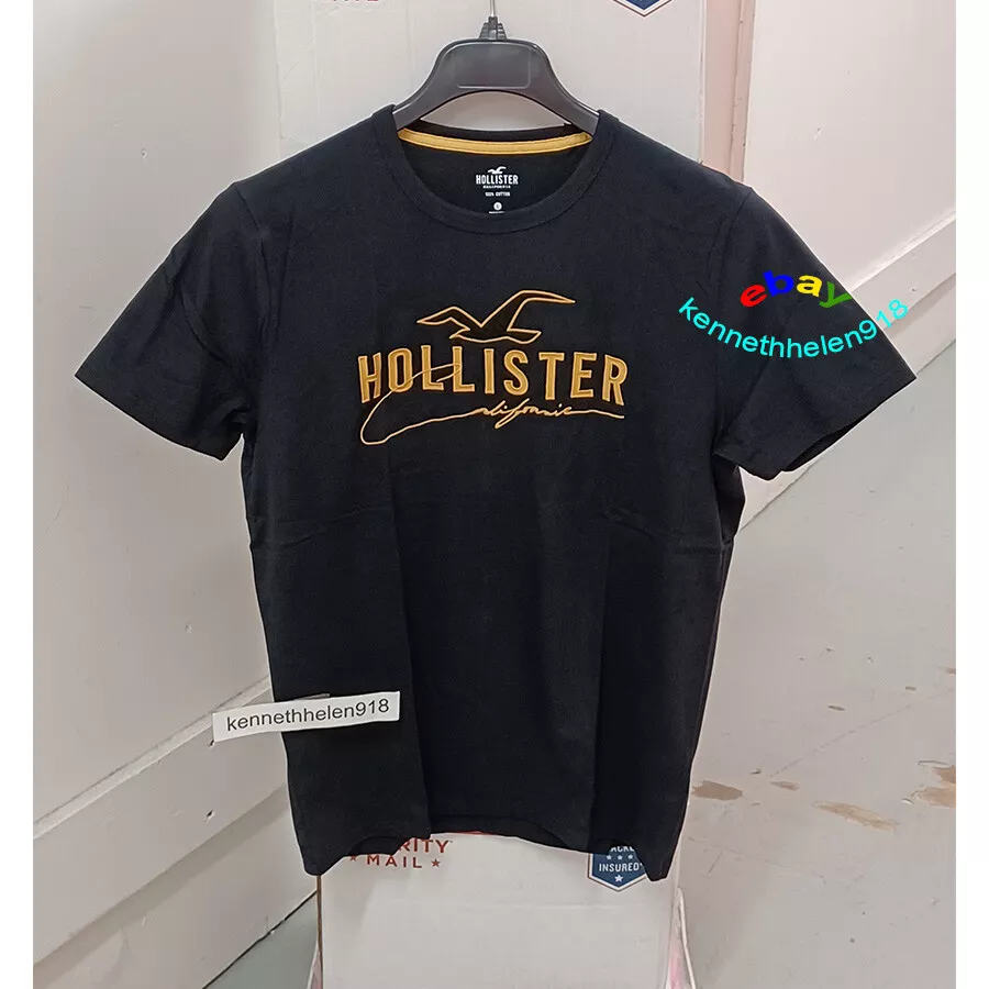 HOLLISTER LOGO GRAPHIC TEE BLACK GOLD MENS SIZE L XL