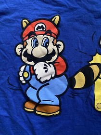 Super Mario Bros 3 Men S Blue Flying Tail Video Game t Shirt Vtg 2002 Toad NES