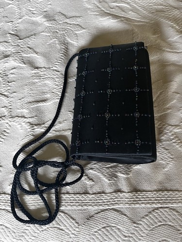 Bolso Bandolera Vintage La Regale Azul Marino Satinado Cuentas - Imagen 6 de 7