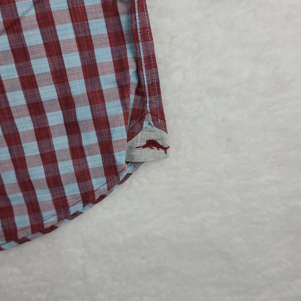 Tommy Bahama Shirt Mens Medium Blue Red Gingham Check Dress Button Up - Image 2 of 4