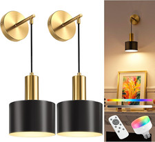Battery Operated Wall Sconce Set of 2, Gold Black Wireless Rechargeable Wall L
