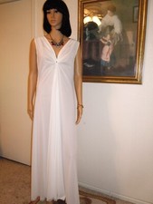 LUCIE ANN vintage Nylon KEYHOLE Grecian Three Bow Nightgown WHITE L large