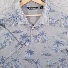 Travis Mathew Polo XXL Grey Blue Hawaiian Palms Tiki Golf Performance Pique