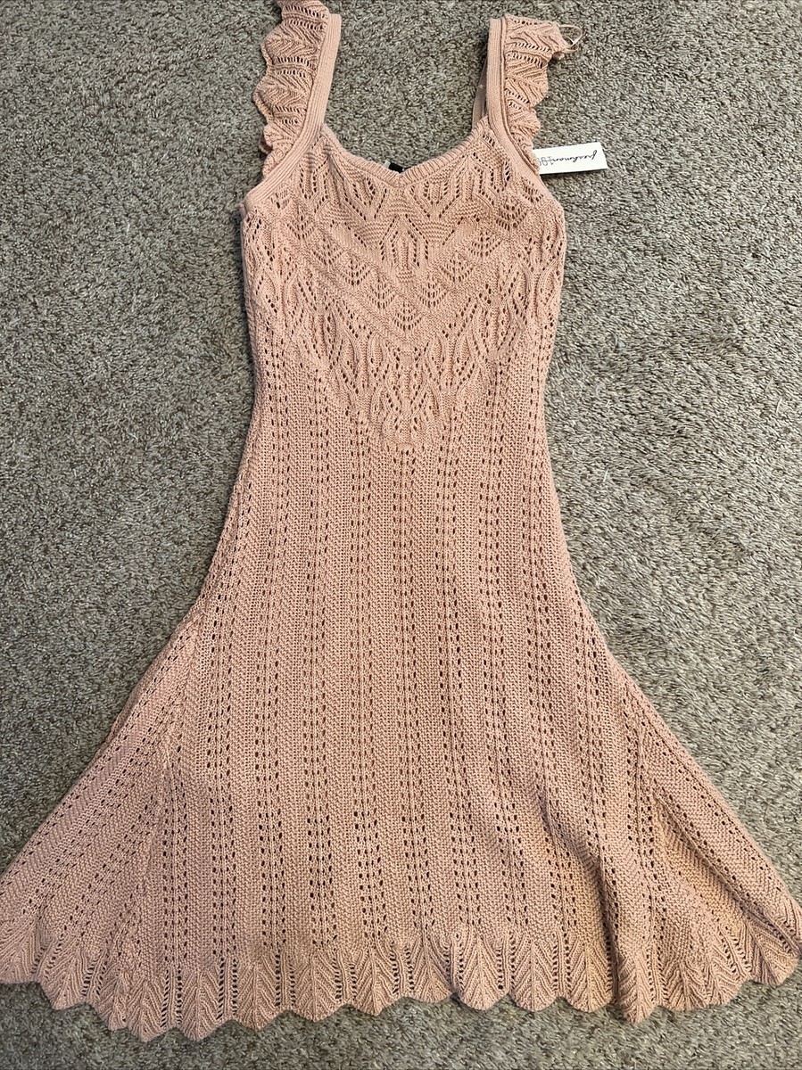 freshman 1996 beige peach crochet knit Ruffle dress Size Med