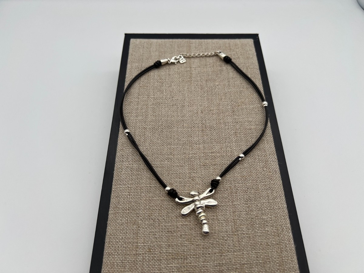 NEW Uno de 50 SER REBEL DRAGONFLY Leather Necklace Sterling