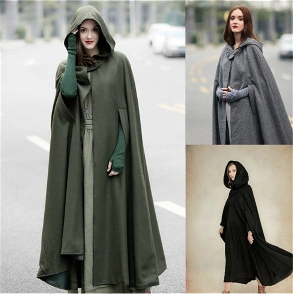Women Gothic Hooded Open Front Poncho Cape Coat Outwear Jacket Cloak
