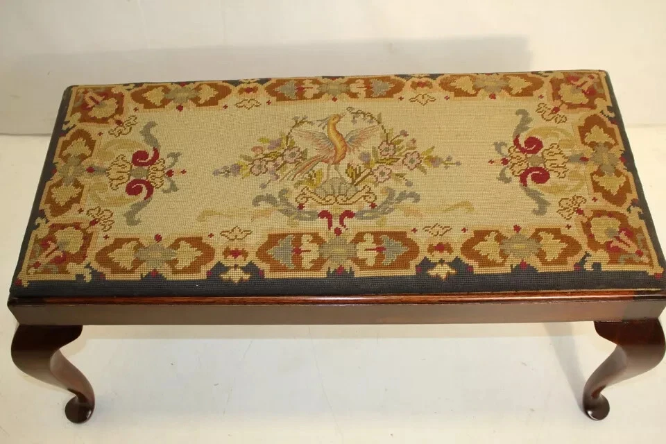 Antiguo banco ventana piano caoba Queen Anne, punta de aguja original, siglo XIX. Foto 3 de 4