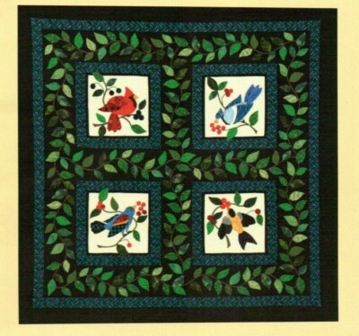 Feathered Friends Wall Quilt Pattern Folk Art Primitive 4 Different Birds Leaves