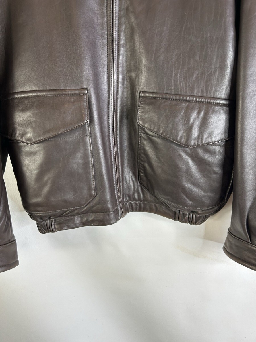 Vintage 90s Nautica Mens 42 Leather Collared Bomber Aviation