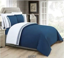 Elegant Comfort-Greek Embroidered Comforter Cover Set Navy hypoallergenic Twin