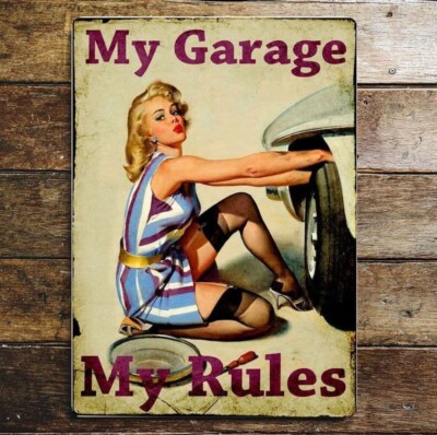 My Garage My Rules Pin Up Mädchen - Metall Werbung Wandschild 28 cm x 41 cm.