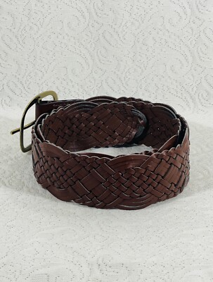 Bonded Leather Womens Brown Woven Braided Wide 2” Belt Brass  display picture 1