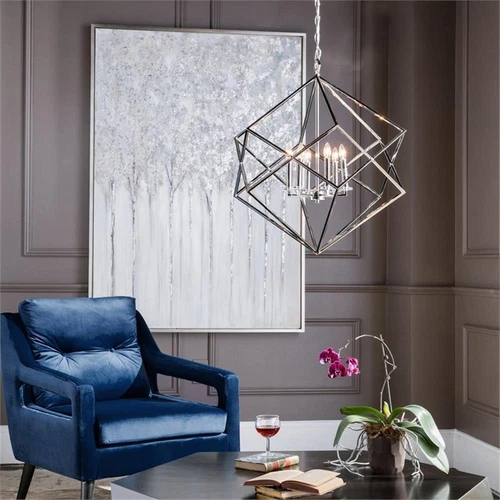 Uttermost Euclid 6-Light Steel and Crystal Cube Pendant Light in Nickel - Picture 7 of 8