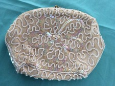 Vtg Beaded Sequined Ivory Satin Evening Wedding Bridal Clutch Purse Belgium